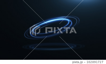 3d render circular neon blue light with glitter particles on black background 102891727