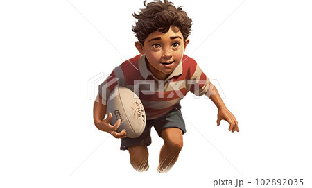 ラグビーをする少年、boy playing rugby(AI)のイラスト素材 [102892035