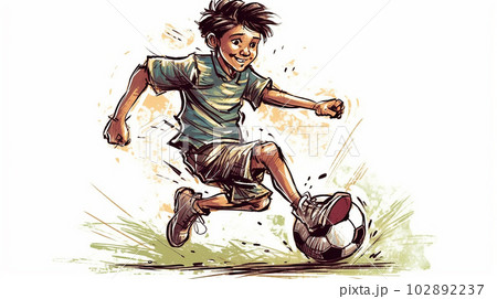 サッカーをする少年、boy playing soccer(AI) 102892237