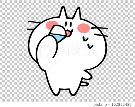 熱中症対策に水分補給をするにゃんこイラスト素材 102892489