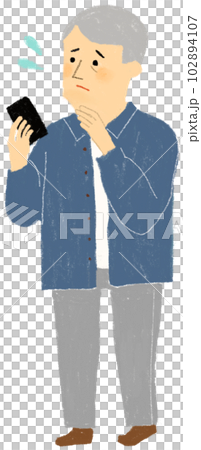 Elderly man who has trouble holding a smartphone Elderly man who has trouble holding a smartphone 102894107