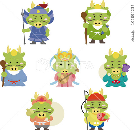 2024年の干支、辰年の七福神セット 2024年の干支、辰年の七福神セット 102894252