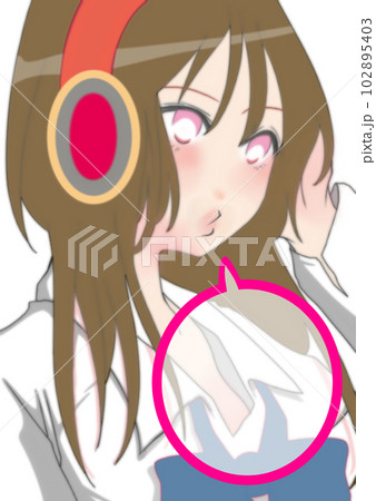 音楽を聴くかわいい女の子のイラスト素材(7) 音楽を聴くかわいい女の子のイラスト素材(7) 102895403