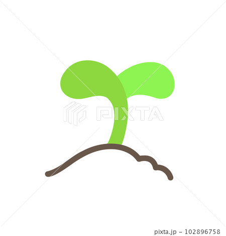 Little cute color sprout with two leaves in a line ground heap. Flat vector illustration isolated on white background. Little cute color sprout with two leaves in a line ground heap. Flat vector illustration isolated on white background. 102896758