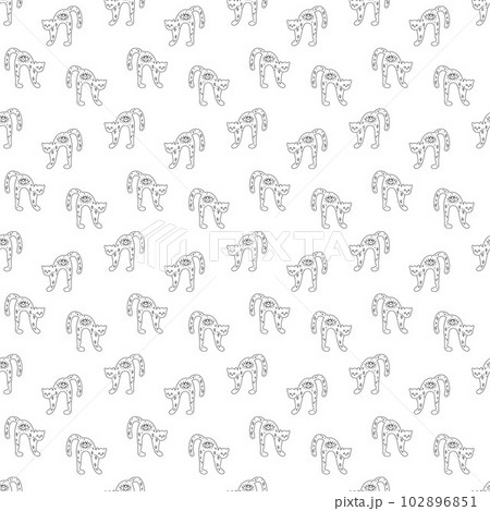 Seamless pattern with silhouette of magical cat. Doodle vector illustration. 102896851