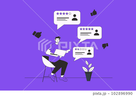 Feedback web concept with character scene in flat design. People leaving positive or negative customer comments with different experience. Illustration for social media marketing material. Feedback web concept with character scene in flat design. People leaving positive or negative customer comments with different experience. Illustration for social media marketing material. 102896990