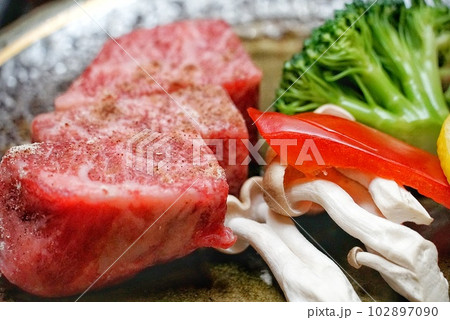 厚切りのステーキ用国産和牛の霜降り肉 厚切りのステーキ用国産和牛の霜降り肉 102897090