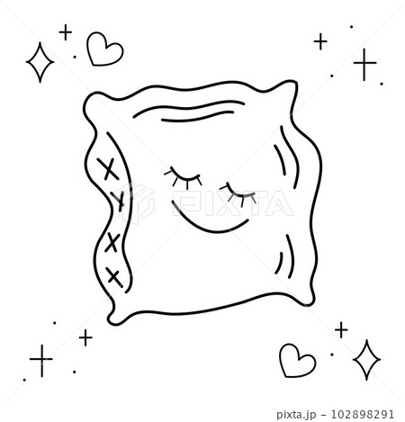 Nice sleeping pillow. Doodle black and white vector illustration. 102898291