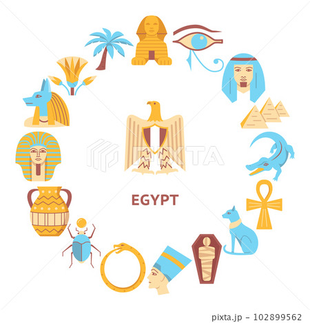 Round banner with Egypt symbols in flat style 102899562