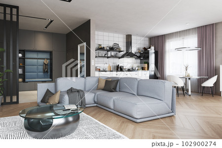 Project of a studio apartment with a modern style. 102900274