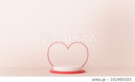 Valentine's Day podium abstract. scene with Valentine's object and pink background,  red, pink heart product display, luxury 3d render. stand for Valentine's gift, showcase, cosmetic, podium product. 102900383