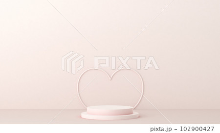 Valentines Day podium abstract. scene with Valentines object and pink background,  red, pink heart product display, luxury 3d render. stand for Valentines gift, showcase, cosmetic, podium product. 102900427