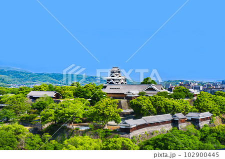 天守閣 の 修復 が終わった 熊本城 【 熊本 の 復興 の シンボル 】＊被写体の敷地外から撮影  102900445