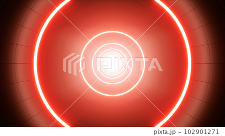 Bright Red Circle Light simple tiled Metal Tunnel 3D Rendering 102901271