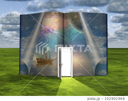 Book with science fiction scene 102902968