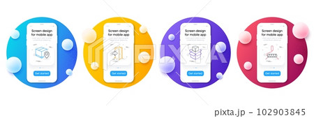 Minimal set of Parcel tracking, Entrance and Packing boxes line icons for web development. Phone ui interface mockup with balls. Paint roller icons. Vector Minimal set of Parcel tracking, Entrance and Packing boxes line icons for web development. Phone ui interface mockup with balls. Paint roller icons. Vector 102903845