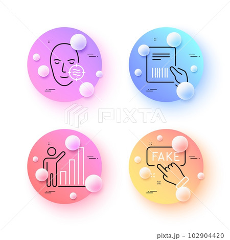 Parcel invoice, Problem skin and Fake information minimal line icons. 3d spheres or balls buttons. Graph chart icons. For web, application, printing. Vector Parcel invoice, Problem skin and Fake information minimal line icons. 3d spheres or balls buttons. Graph chart icons. For web, application, printing. Vector 102904420