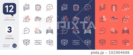 Set of Time schedule, Waves and Delivery discount line icons. Include Map, Delivery time, Warning road icons. Warning, Elevator, Secret package web elements. Luggage insurance, Open box. Vector Set of Time schedule, Waves and Delivery discount line icons. Include Map, Delivery time, Warning road icons. Warning, Elevator, Secret package web elements. Luggage insurance, Open box. Vector 102904686