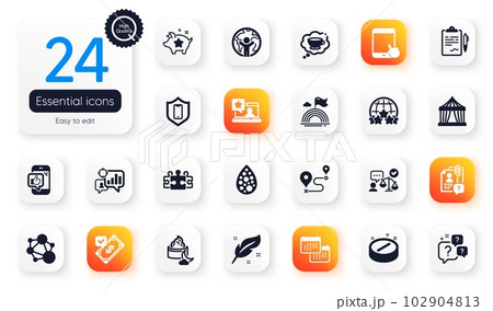 Set of Business flat icons. Online rating, Rating stars and Global business elements for web application. Loyalty points, Puzzle, Coffee cup icons. Calendar, Seo statistics. Vector 102904813