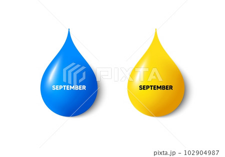 Paint drop 3d icons. September month icon. Event schedule Sep date. Meeting appointment planner. Yellow oil drop, watercolor blue blob. September promotion. Vector 102904987