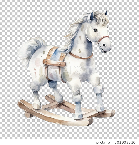 Watercolor vintage cartoon horse toy. Illustration AI Generative 102905310
