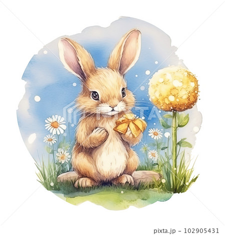 Cute watercolor bunny. Illustration AI Generative 102905431