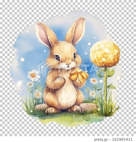 Cute watercolor bunny. Illustration AI Generative 102905431