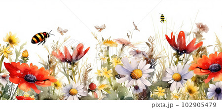 Watercolor Flower border. Illustration AI Generative Watercolor Flower border. Illustration AI Generative 102905479