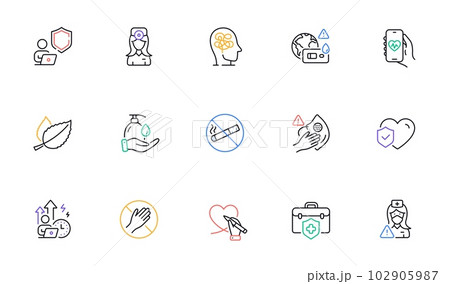 Wash hands, Stress and Health app line icons for website, printing. Collection of Covid test, Oculist doctor, Nurse icons. Difficult stress, Dirty mask, No smoking web elements. Vector Wash hands, Stress and Health app line icons for website, printing. Collection of Covid test, Oculist doctor, Nurse icons. Difficult stress, Dirty mask, No smoking web elements. Vector 102905987