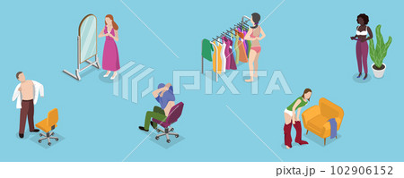 3D Isometric Flat Vector Set of Undressing Peopleのイラスト素材 [102906152