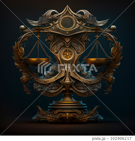 Mythical Wisdom: The Intricate Baroque Lady Justice Scale of the Libra Symbol Mythical Wisdom: The Intricate Baroque Lady Justice Scale of the Libra Symbol 102906217