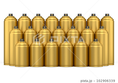 Set of spray paint cans in row on white background. Spray bottle and dispenser 102906339