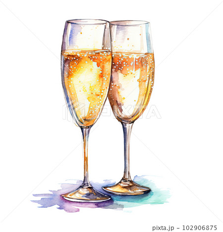 Champagne glasses watercolor. Illustration AI Generative 102906875