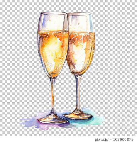 Champagne glasses watercolor. Illustration AI Generative 102906875