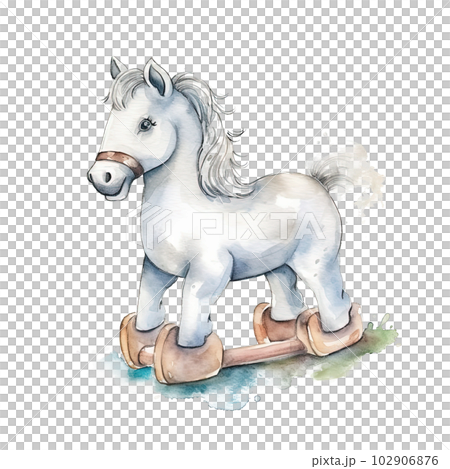 Watercolor vintage cartoon horse toy. Illustration AI Generative 102906876