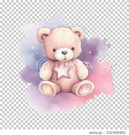 Cute watercolor teddy bear. Illustration AI Generative 102906902