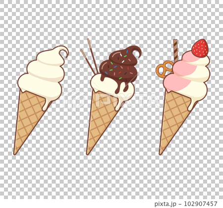 甘くて冷たいソフトクリーム三種のイラストセット 甘くて冷たいソフトクリーム三種のイラストセット 102907457
