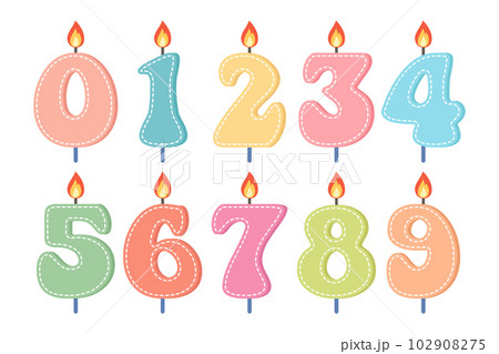 Set of colorful number candles for birthday, cute birthday cake candles. Cake decoration for the holiday. Vector 102908275