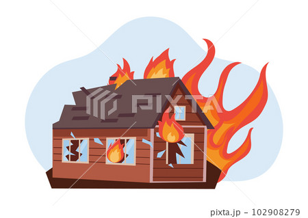 cartoon hut on fire