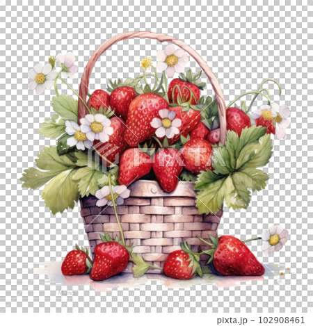 Watercolor strawberries in basket. Illustration AI Generative 102908461