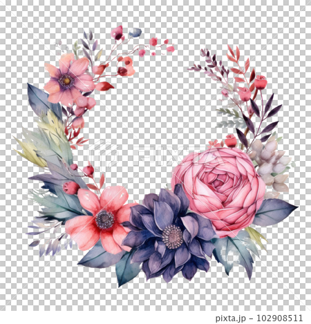 Watercolor floral frame. Illustration AI Generative 102908511