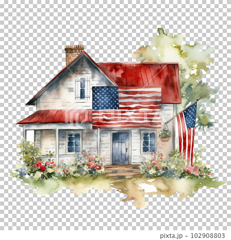 USA patriotic farmhouse. Illustration AI Generative 102908803
