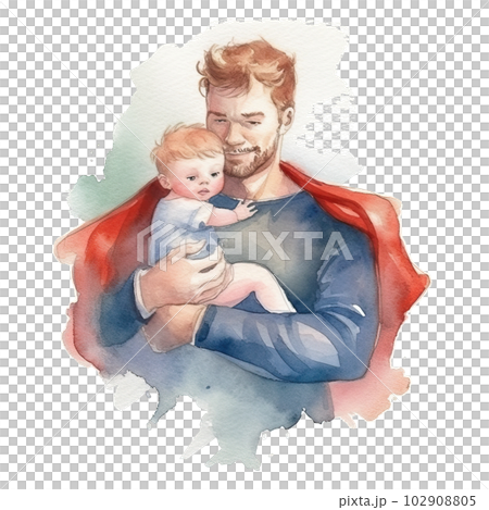 Father's day. Father with child watercolor. Illustration AI Generative 102908805