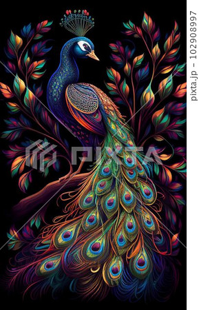Close up peacock bird with beautiful tail for background Created with Generative AI technology. 102908997