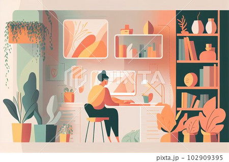 Illustration of freelance and business man work from home Created with Generative AI technology. 102909395