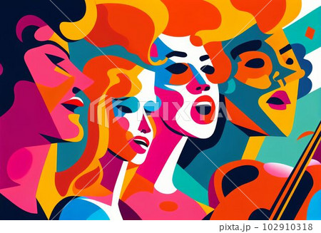 Illustration of abstract musician play music on big concert Created with Generative AI technology. 102910318