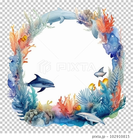 World Oceans Day watecolor background. Illustration AI Generative 102910815
