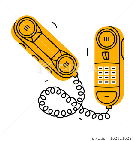 Yellow Landline or Wireline Home Phone as Telephone Connection Vector Illustration 102911028