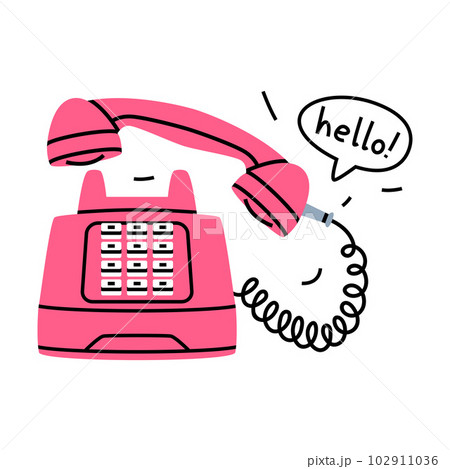 Pink Landline or Wireline Home Phone as Telephone Connection Vector Illustration 102911036