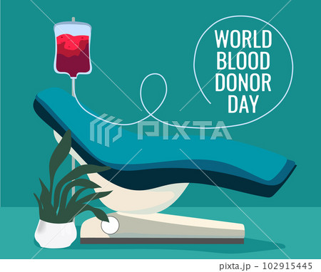 Day donation concept with bag of blood, hand and heart medical sign. Give blood save life. World blood donor day. Vector illustration Day donation concept with bag of blood, hand and heart medical sign. Give blood save life. World blood donor day. Vector illustration 102915445